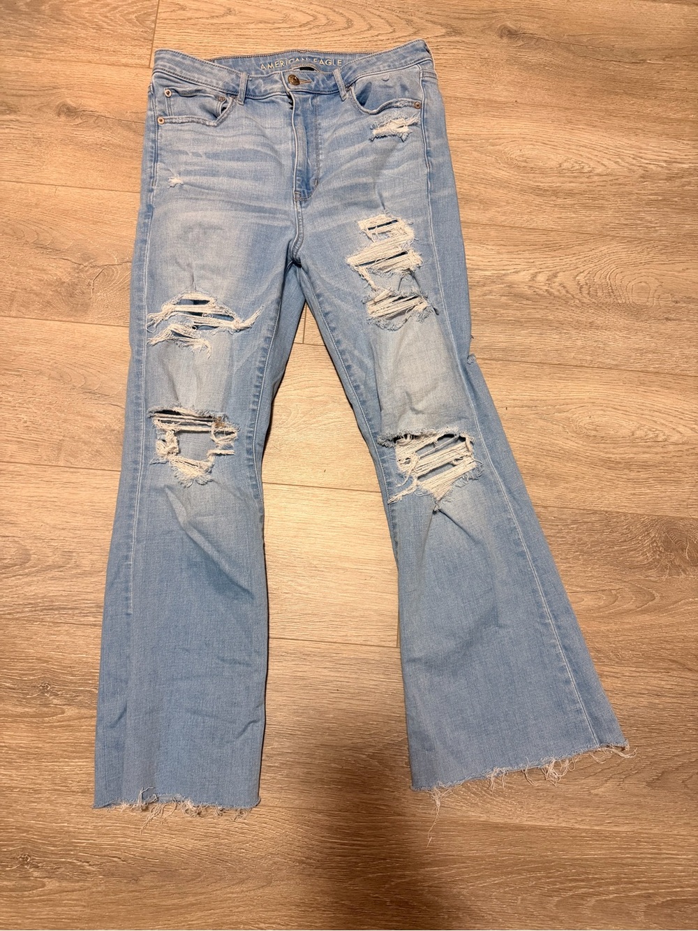 American Eagle Outfitters Distressed Light Blue Flare Jeans